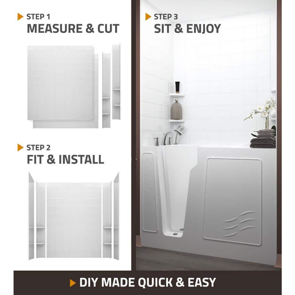 Rampart Nova Heated 5 ft. Walk-in Whirlpool and Air Bathtub with Flat Easy Up Adhesive Wall Surround in White - Image 3