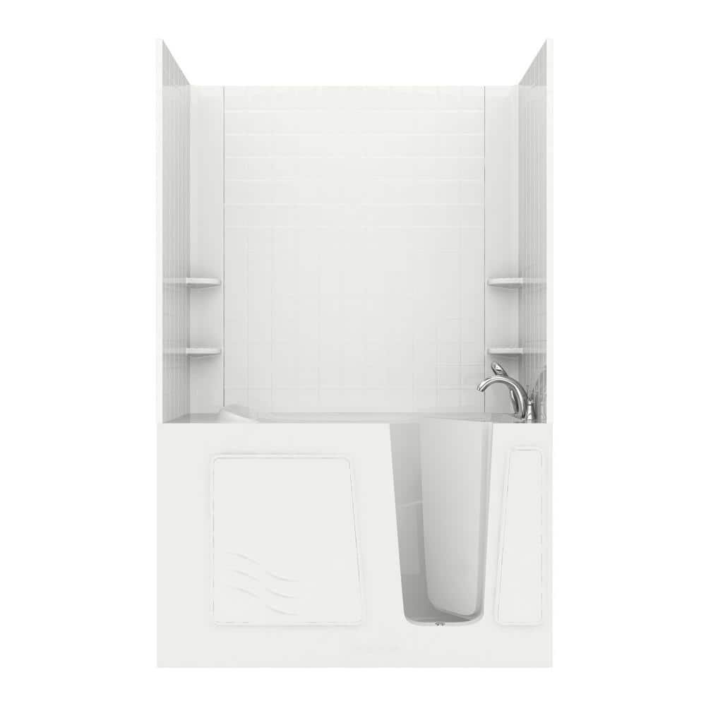 Rampart 5 ft. Walk-in Air Bathtub with 4 in. Tile Easy Up Adhesive Wall Surround in White
