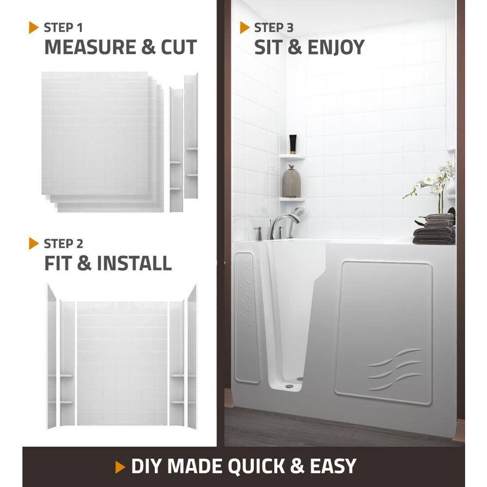 Rampart Nova Heated 5 ft. Walk-in Air Bathtub with 4 in. Tile Easy Up Adhesive Wall Surround in White - Image 3