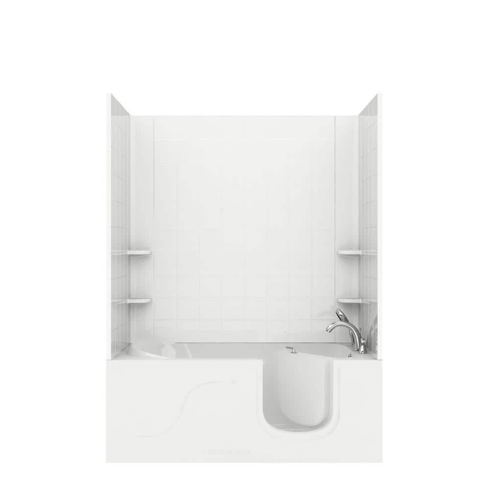 Rampart 5 ft. Walk-in Air Bathtub with 6 in. Tile Easy Up Adhesive Wall Surround in White
