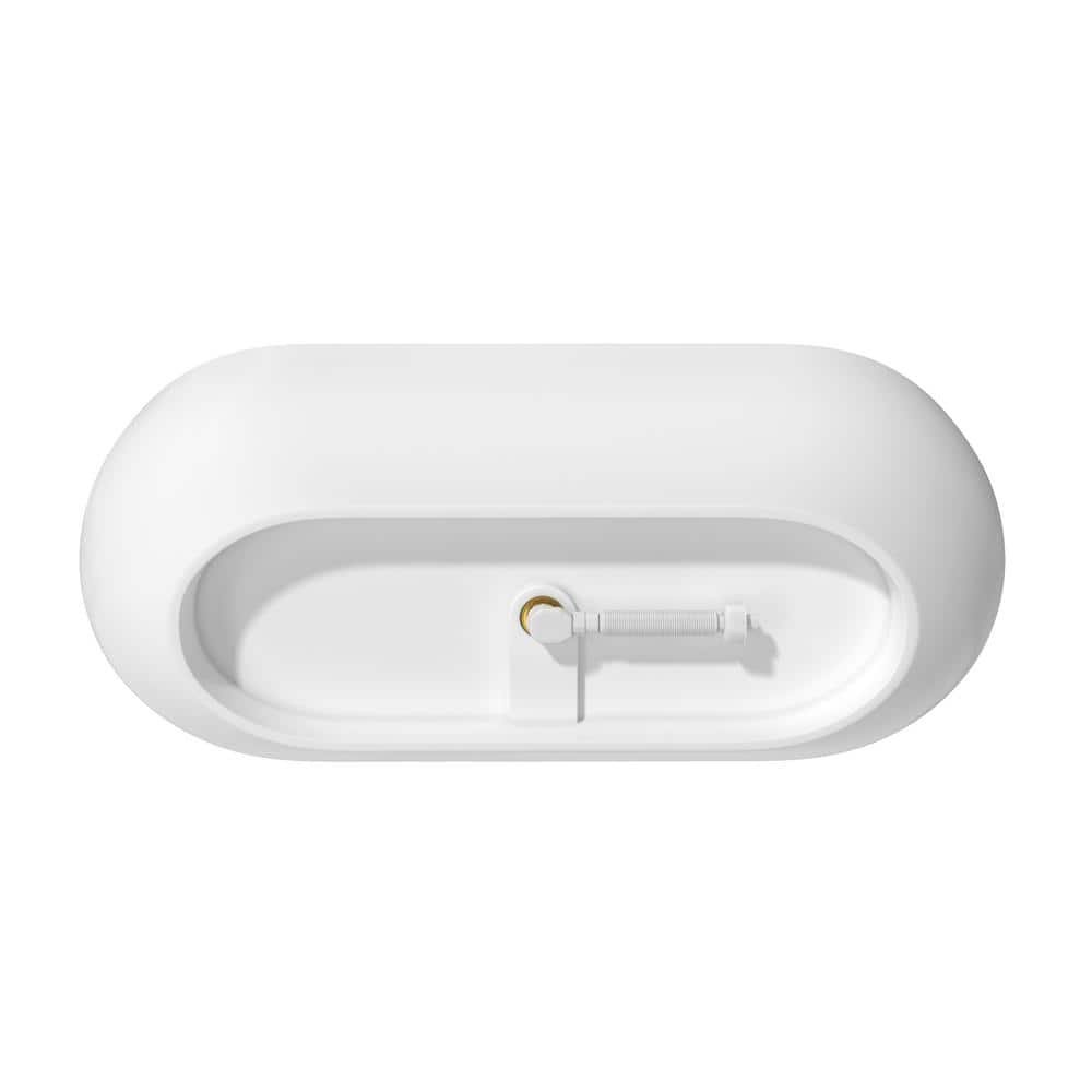 59 in. Stone Resin Flatbottom Solid Surface Freestanding Double Slipper Soaking Bathtub in White with Brass Drain - Image 4