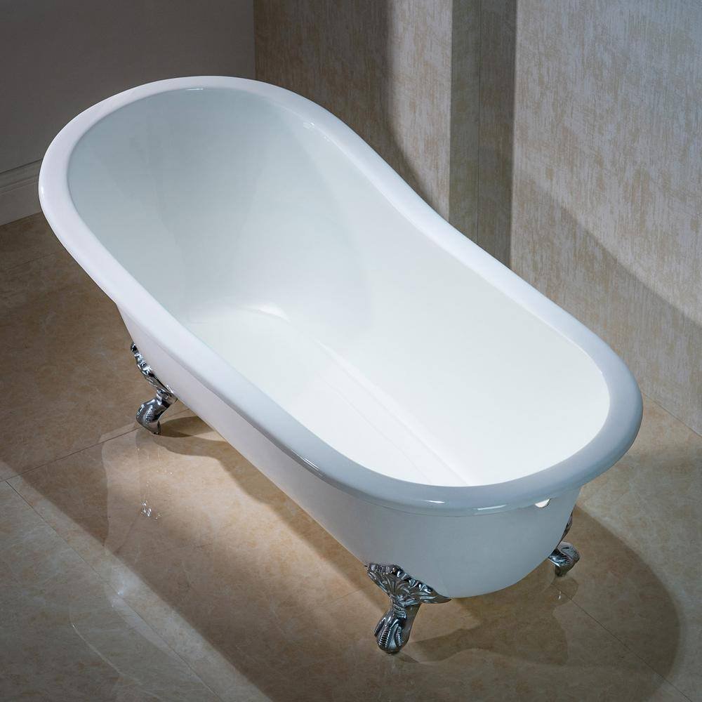 67 in. x 30.6 in. Cast Iron Single Slipper Clawfoot Soaking Bathtub with Reversible Drain in White - Image 3