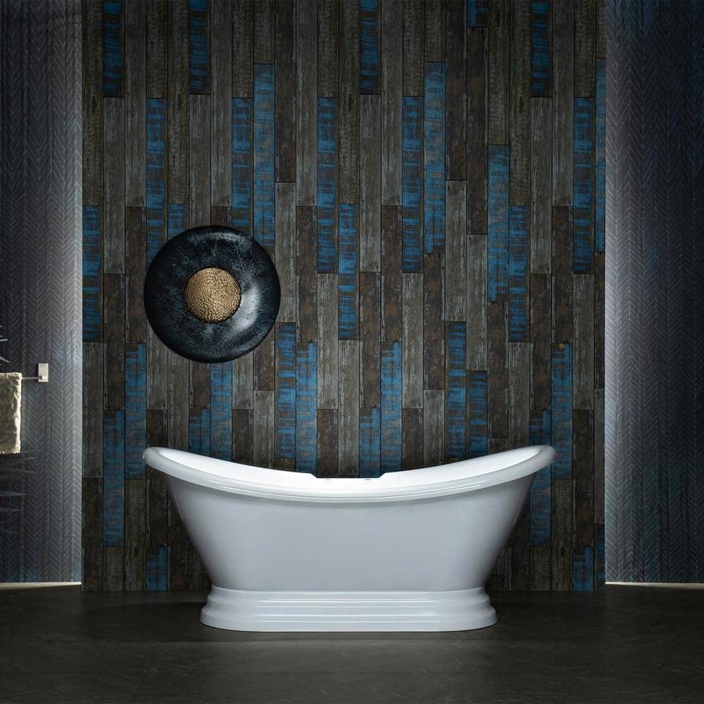 69.25 in. Acrylic Double Slipper Pedestal Clawfoot Bathtub with Matte Black Overflow and Drain Included in White