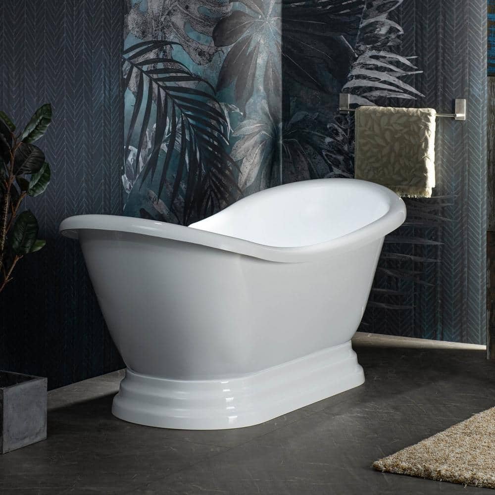 69.25 in. Acrylic Double Slipper Pedestal Clawfoot Bathtub with Matte Black Overflow and Drain Included in White - Image 2