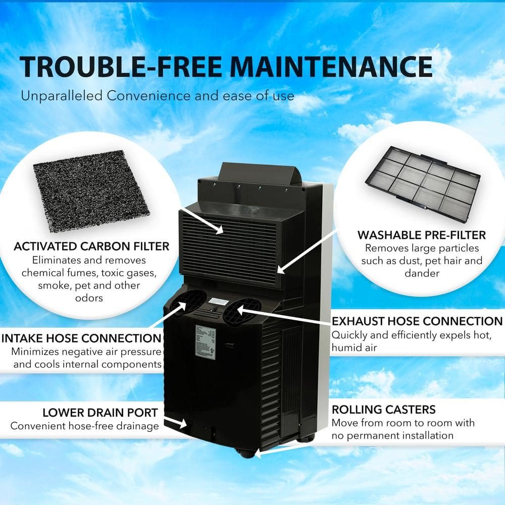 9,200 BTU (14,000 BTU ASHRAE) Portable Air Conditioner Cools 500 Sq. Ft. with Heater, Dehumidifier, and Remote in Black - Image 3