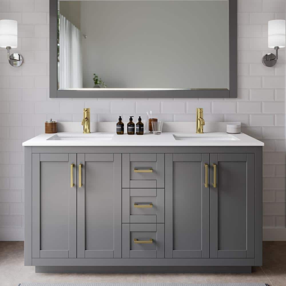 Miranda 60 in. W Double Bath Vanity in Dark Gray with Cultured Marble Vanity Top in White with White Basins