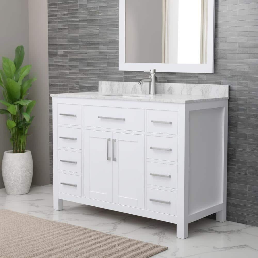Beckett 48 in. W x 22 in. D x 35 in. H Single Sink Bathroom Vanity in White with Carrara Cultured Marble Top - Image 2