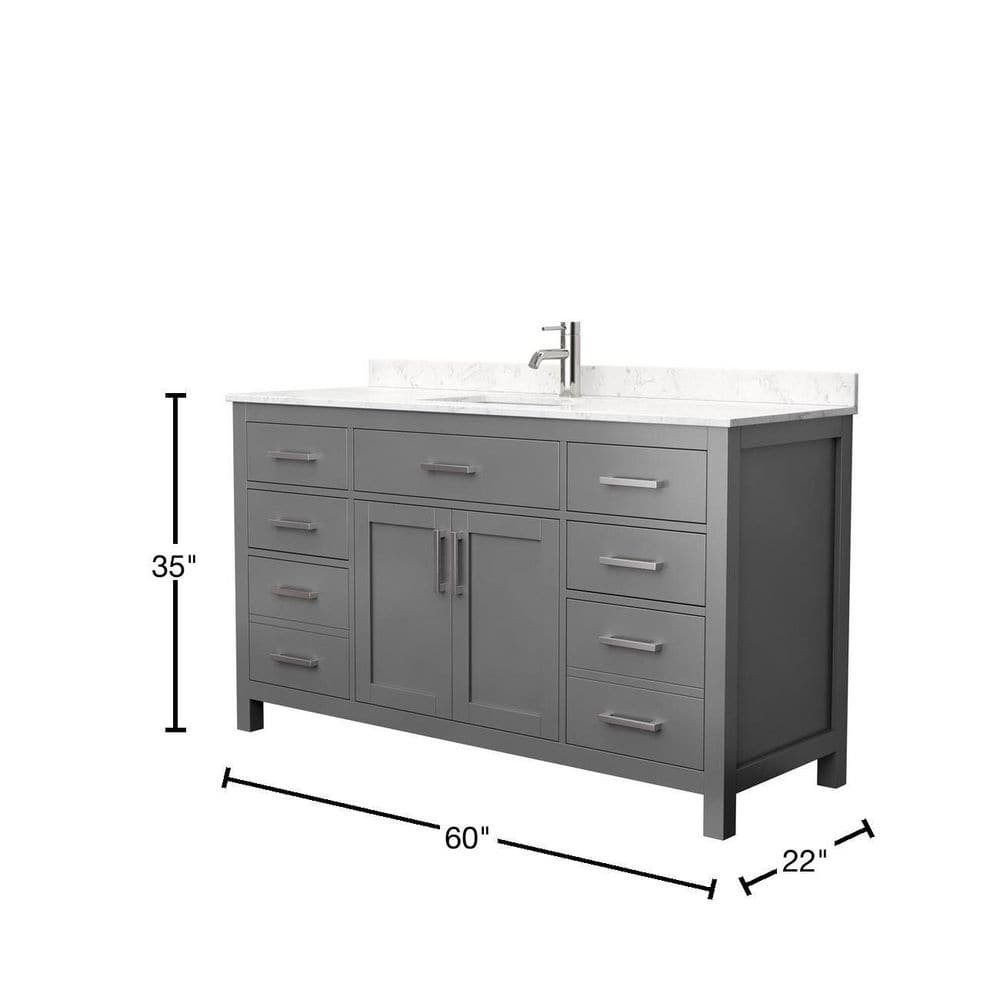 Beckett 60 in. W x 22 in. D Single Bath Vanity in Dark Gray with Cultured Marble Vanity Top in Carrara with White Basin - Image 3