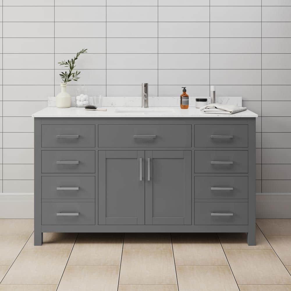 Beckett 60 in. W x 22 in. D Single Bath Vanity in Dark Gray with Cultured Marble Vanity Top in Carrara with White Basin