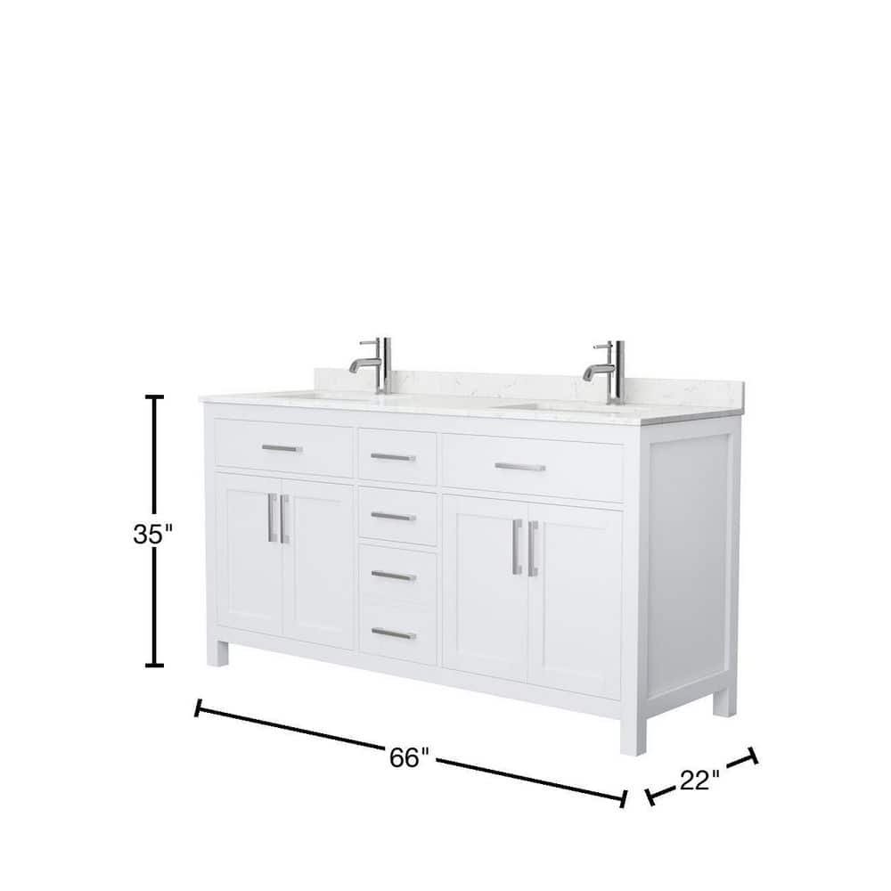 Beckett 66 in. W x 22 in. D Double Vanity in White with Cultured Marble Vanity Top in Carrara with White Basins - Image 3