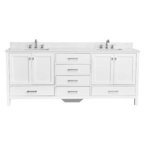 Bath Mist 84 in. W. Double Sink Freestanding Bath Vanity in White with White Engineered Top